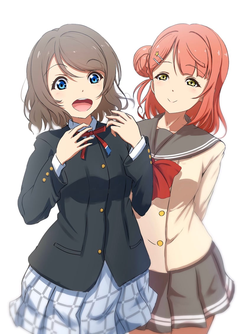 watanabe you and uehara ayumu (love live! and 3 more) drawn by amagi_(volfuji)