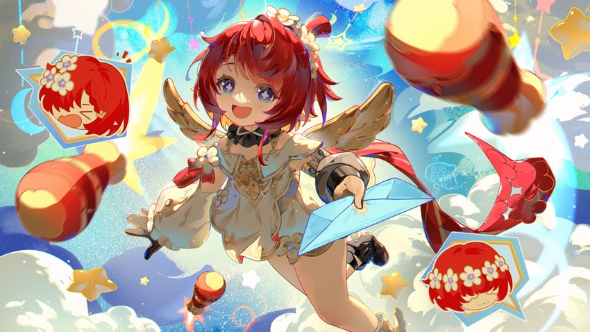 tribbie, trianne, and trinnon (honkai and 1 more) drawn by yu_e_baba