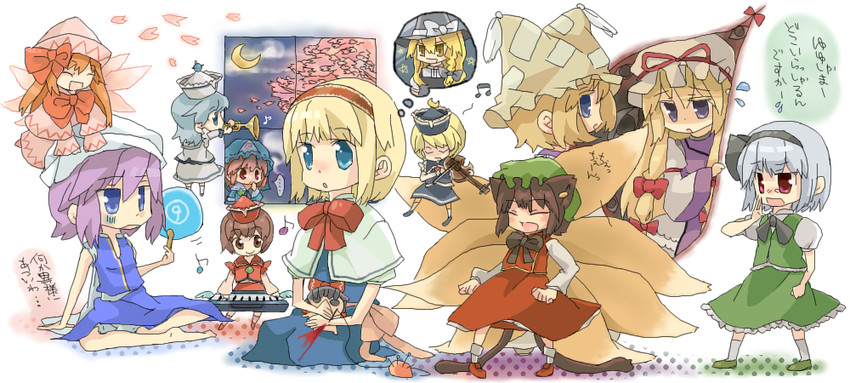 kirisame marisa, konpaku youmu, alice margatroid, yakumo yukari, yakumo ran, and 6 more (touhou and 1 more) drawn by sato_(sa10cho)