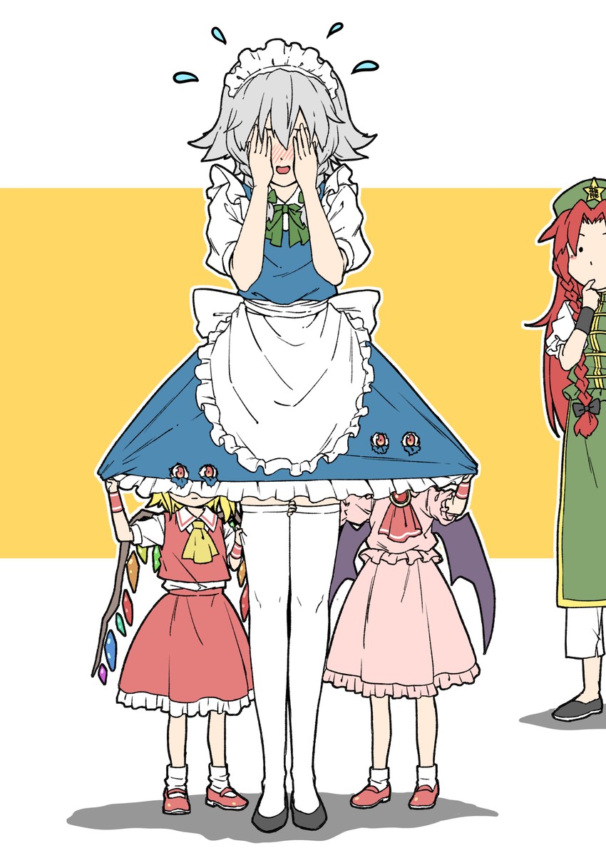 remilia scarlet, flandre scarlet, izayoi sakuya, and hong meiling (touhou) drawn by inuno_rakugaki