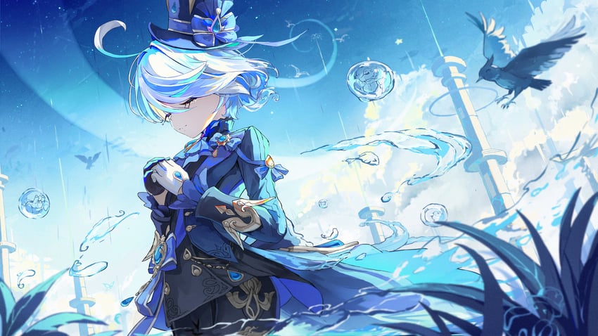 furina, surintendante chevalmarin, gentilhomme usher, and mademoiselle crabaletta (genshin impact) drawn by xiaokaxiaok