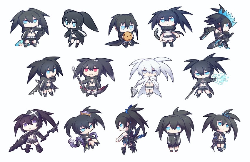 black rock shooter, insane black rock shooter, black rock shooter beast, and elishka (black rock shooter and 4 more) drawn by mehyuew39