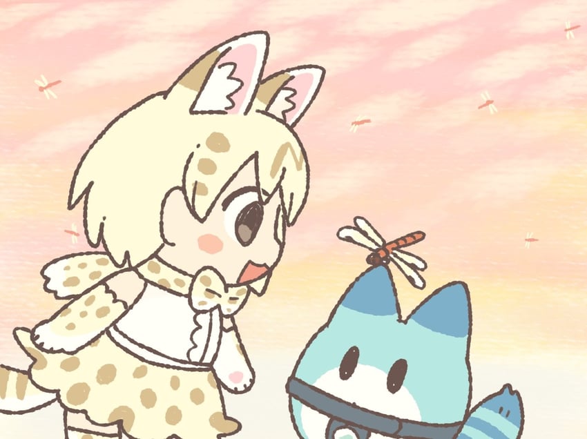 lucky beast and white serval (kemono friends and 1 more) drawn by kuro_shiro_(kuro96siro46)