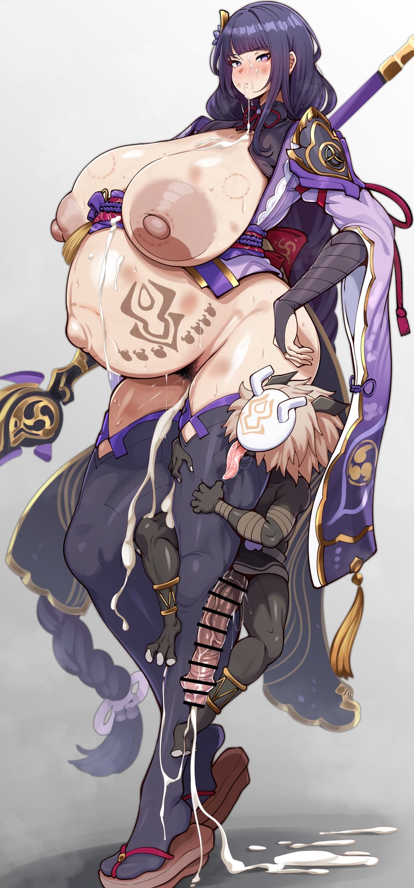 raiden shogun and hilichurl (genshin impact) drawn by konoshige_(ryuun)
