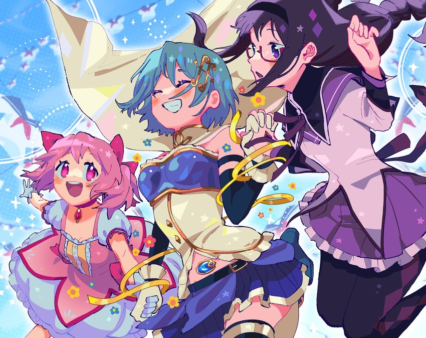 akemi homura, kaname madoka, and miki sayaka (mahou shoujo madoka magica and 1 more) drawn by yooki_(winter_cakes)