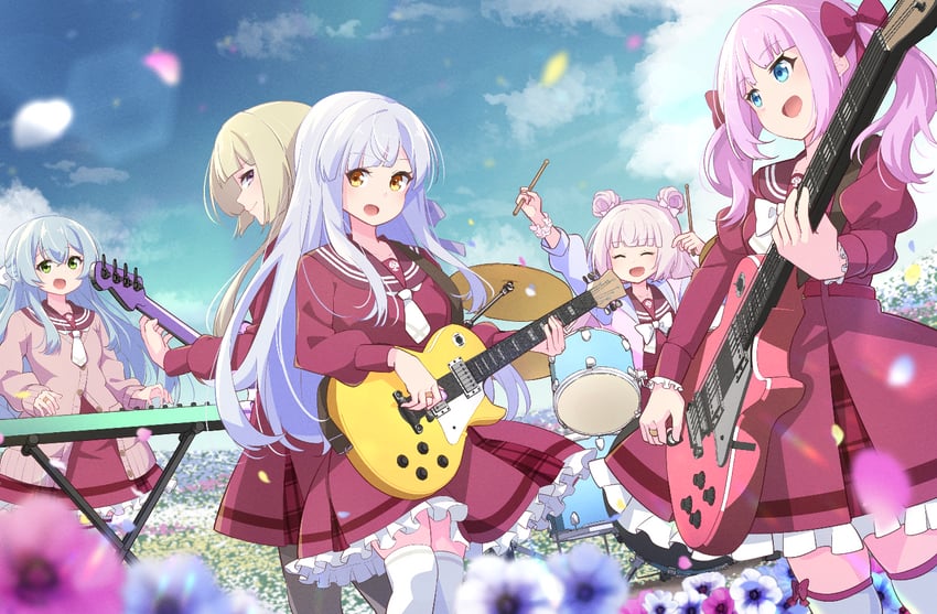 kon kanaho, miyagawa takane, sadamori himeka, toki kureha, and tamba akari (assault lily) drawn by morugen