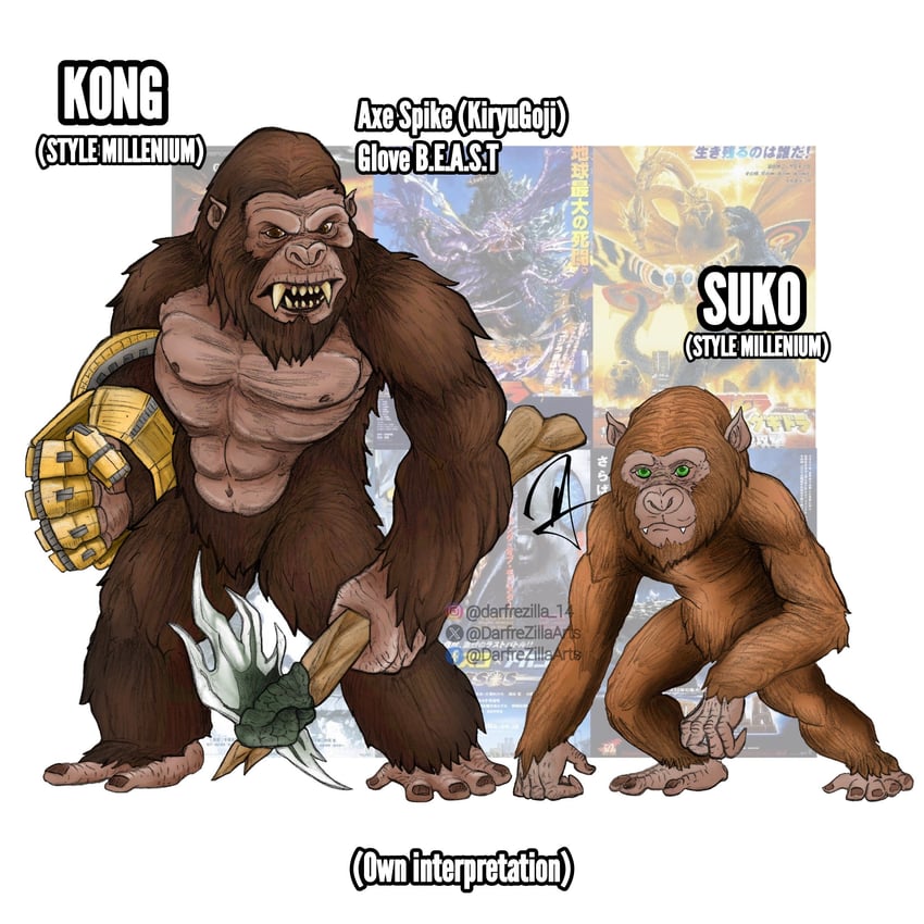king kong, kong, and suko (godzilla and 3 more) drawn by darfrezillaarts