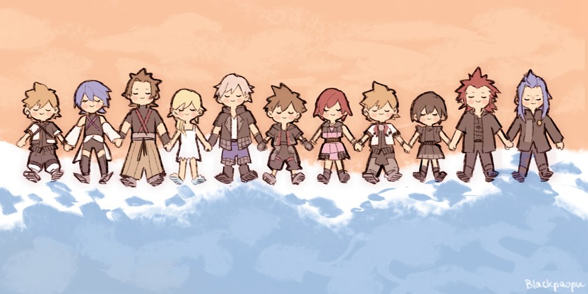 sora, roxas, kairi, riku, aqua, and 7 more (kingdom hearts and 1 more) drawn by blackpaopu
