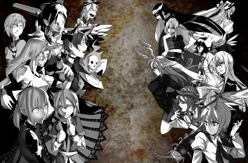 komeiji koishi, reisen udongein inaba, fujiwara no mokou, komeiji satori, kaenbyou rin, and 10 more (touhou and 2 more) drawn by iro_marimo