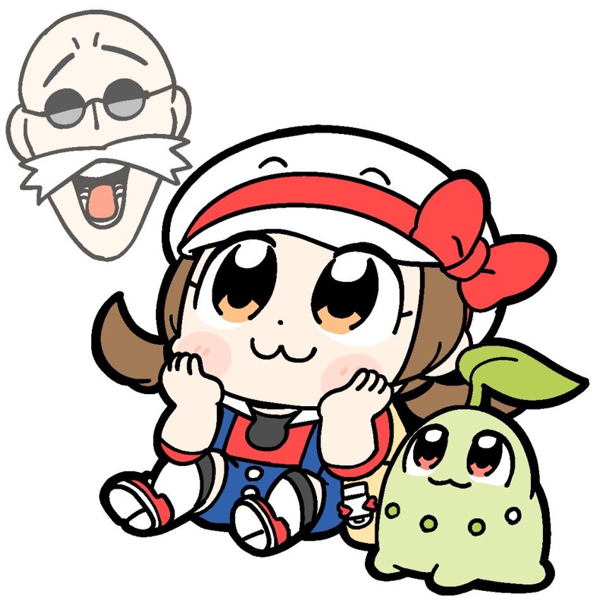 lyra, chikorita, and blaine (pokemon and 1 more) drawn by bkub