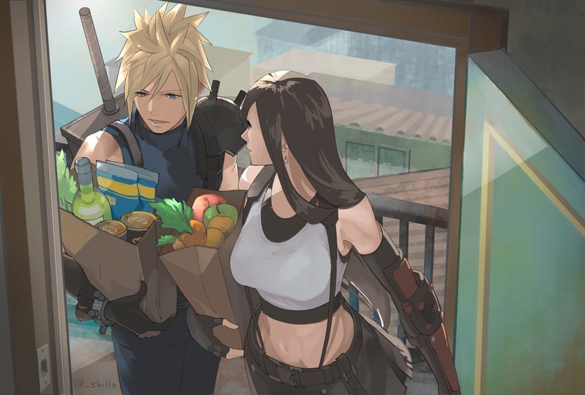 tifa lockhart and cloud strife (final fantasy and 2 more) drawn by shillo