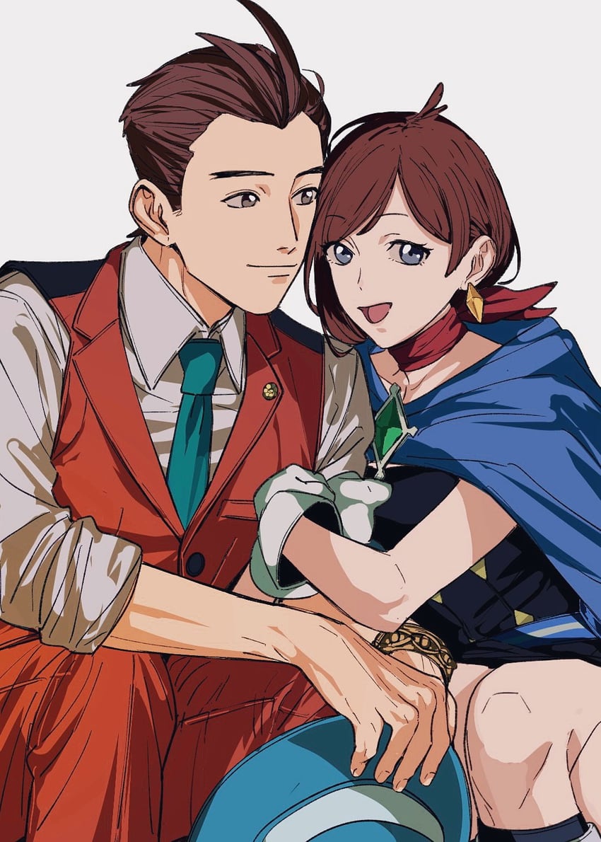 apollo justice and trucy wright (ace attorney and 1 more) drawn by amikoiiko