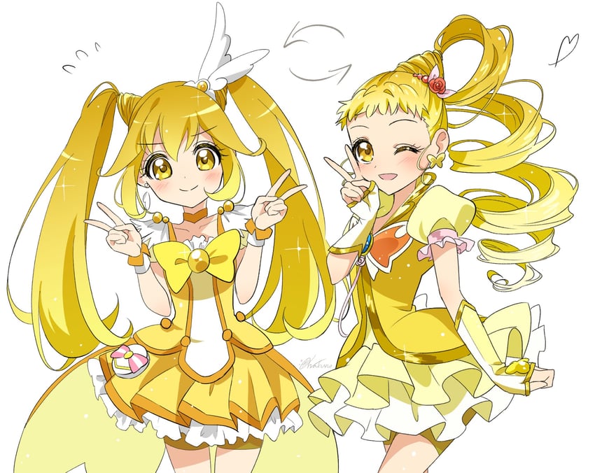 kise yayoi, cure peace, kasugano urara, and cure lemonade (precure and 3 more) drawn by wakuno_lemon