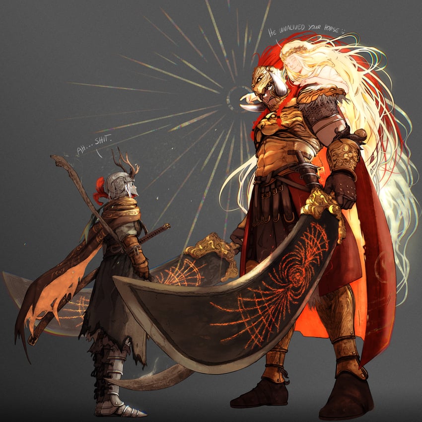 tarnished, miquella, and starscourge radahn (elden ring and 1 more) drawn by ifragmentix