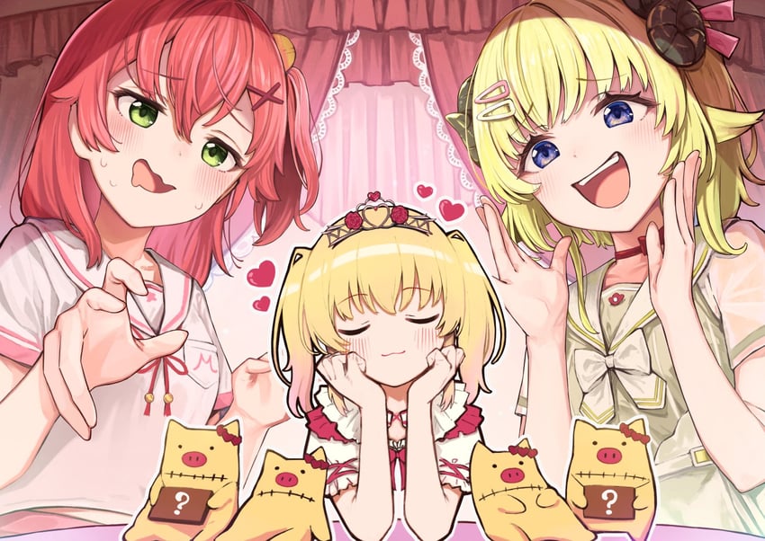 sakura miko, tsunomaki watame, akai haato, and haaton (hololive) drawn by medeshima_marota