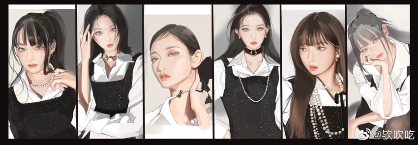 wonyoung, rei, yujin, gaeul, liz, and 1 more (real life and 1 more) drawn by yu_chui_chi