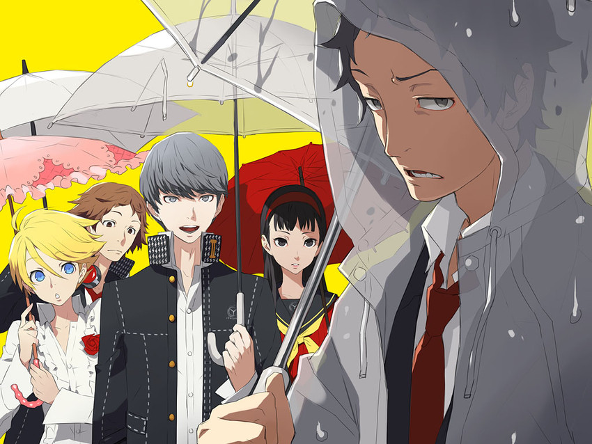 narukami yu, amagi yukiko, hanamura yousuke, kuma, and adachi tooru (persona and 1 more) drawn by kishiwada_robin