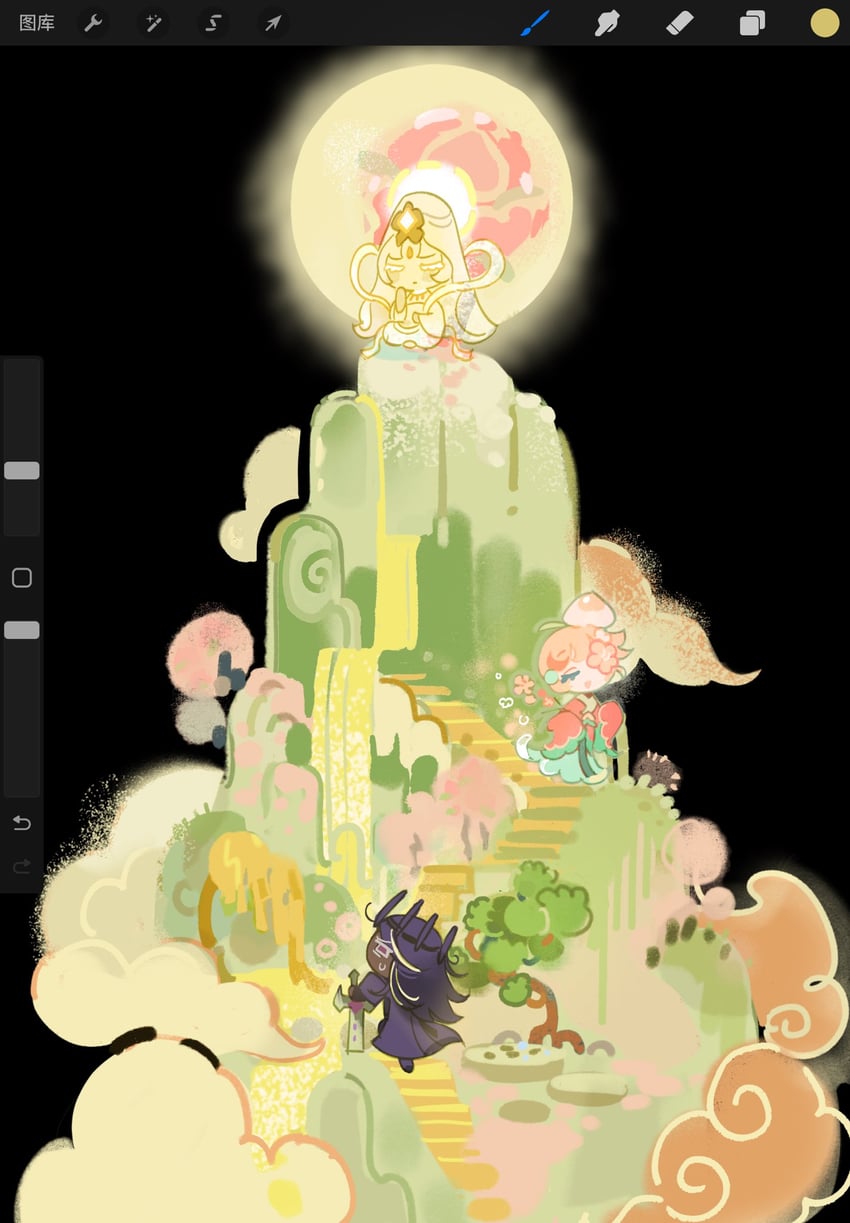 mystic flour cookie, dark cacao cookie, and peach blossom cookie (cookie run and 1 more) drawn by azami117