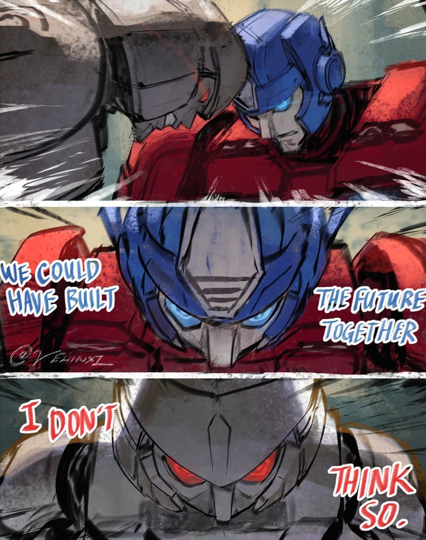 optimus prime and megatron (transformers and 1 more) drawn by velinxi