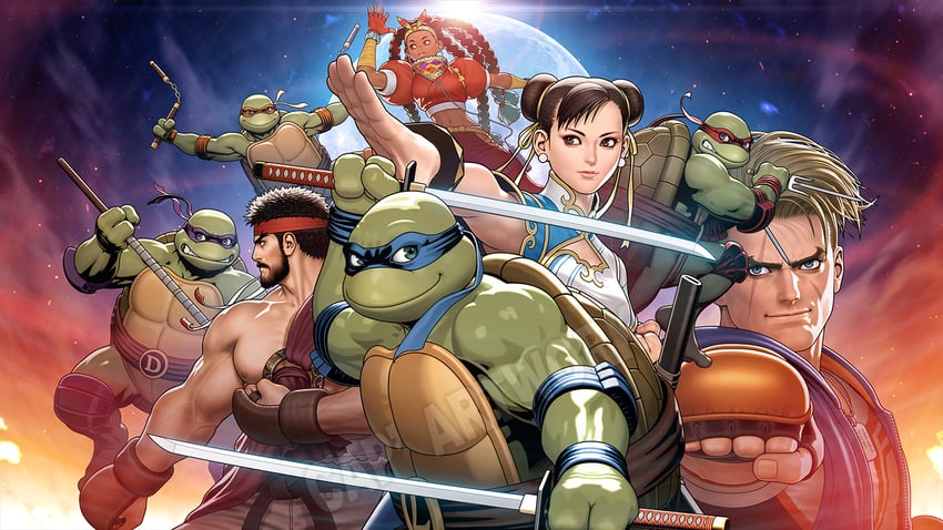 chun-li, ryu, luke sullivan, kimberly jackson, leonardo, and 3 more (street fighter and 2 more) drawn by mori_toshiaki