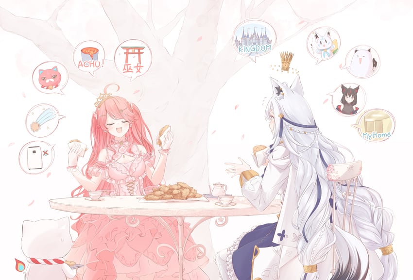 shirakami fubuki, sakura miko, 35p, kurokami fubuki, sukonbu, and 2 more (hololive and 1 more) drawn by chamomile_(kazumasa)