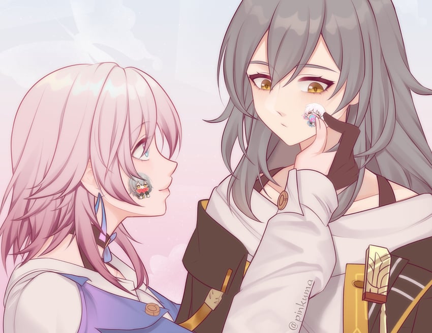 trailblazer, stelle, and march 7th (honkai and 1 more) drawn by pinkuma