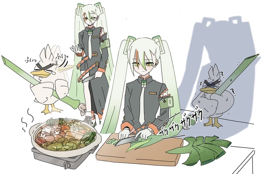hatsune miku, sirfetch'd, and fighting miku (pokemon and 2 more) drawn by yunayuispink