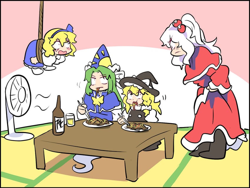 kirisame marisa, alice margatroid, shinki, and mima (touhou) drawn by sekaihebi