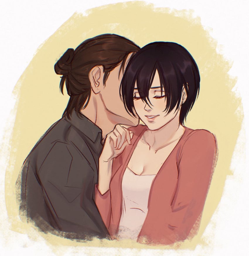 mikasa ackerman and eren yeager (shingeki no kyojin) drawn by daydream24-7