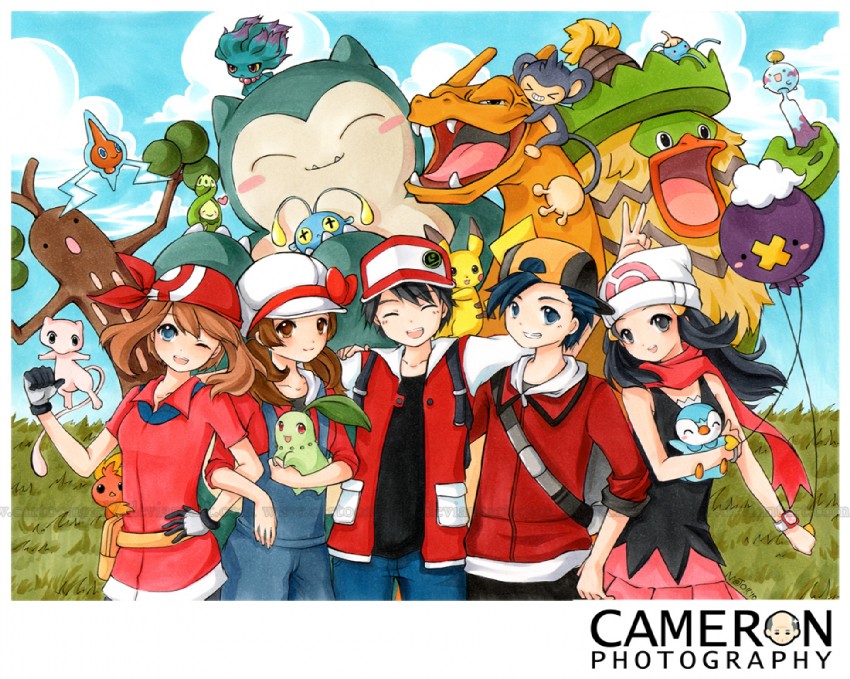 pikachu, dawn, may, red, rotom, and 18 more (pokemon and 4 more) drawn by joanna_(mojo!)