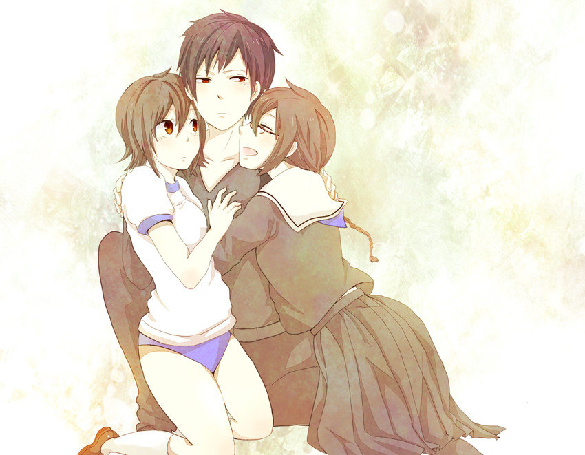 orihara izaya, orihara mairu, and orihara kururi (durarara!!) drawn by hoteto