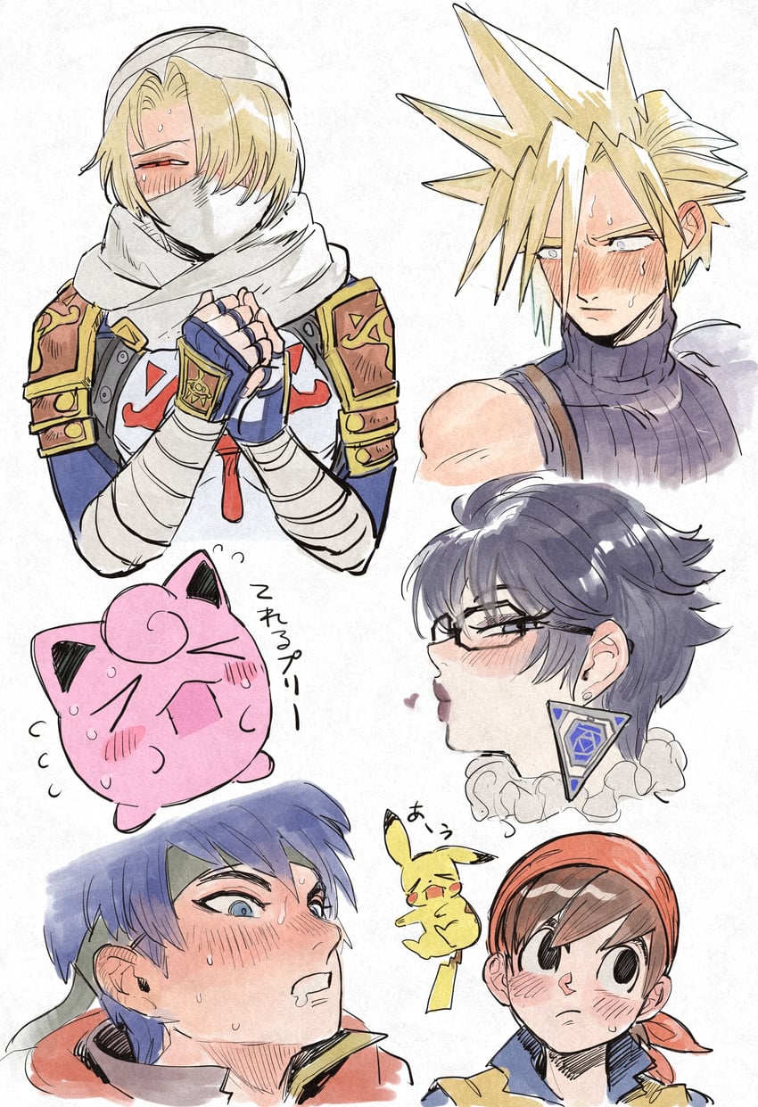 pikachu, cloud strife, ike, jigglypuff, bayonetta, and 2 more (pokemon and 10 more) drawn by dancho_no_mori