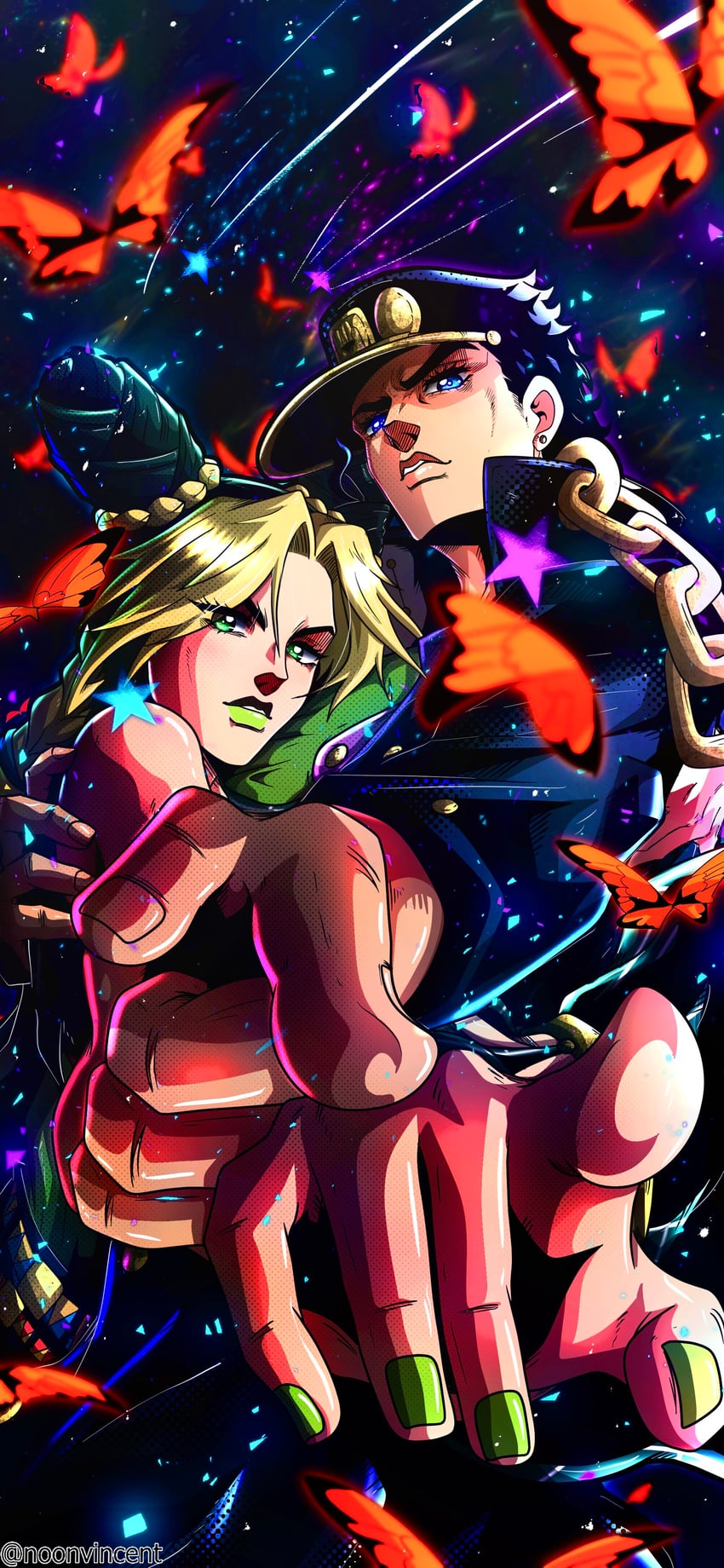 kujo jotaro and kujo jolyne (jojo no kimyou na bouken and 2 more) drawn by noonvincent
