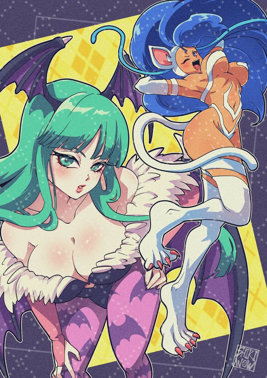 morrigan aensland and felicia (darkstalkers) drawn by shikiwo