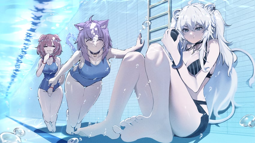 nekomata okayu, inugami korone, and shishiro botan (hololive) drawn by biru_saeika