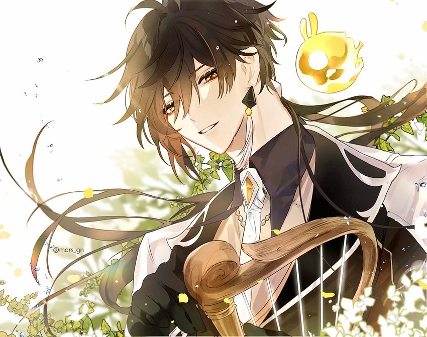zhongli and seelie (genshin impact) drawn by mors_gn