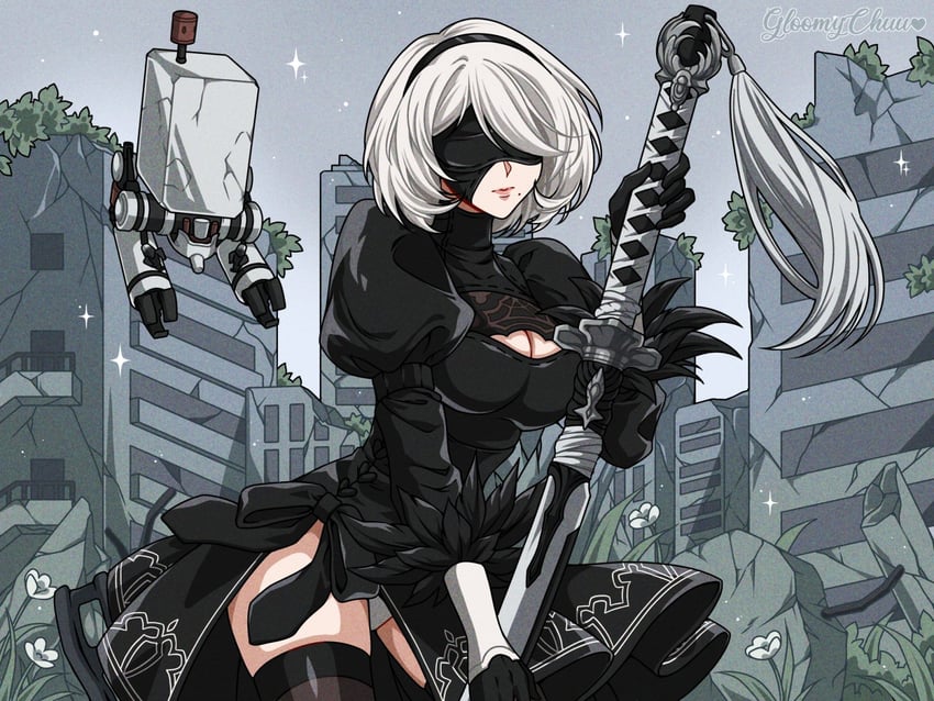 2b and pod (nier and 1 more) drawn by mroczniak_(gloomy_chuu)