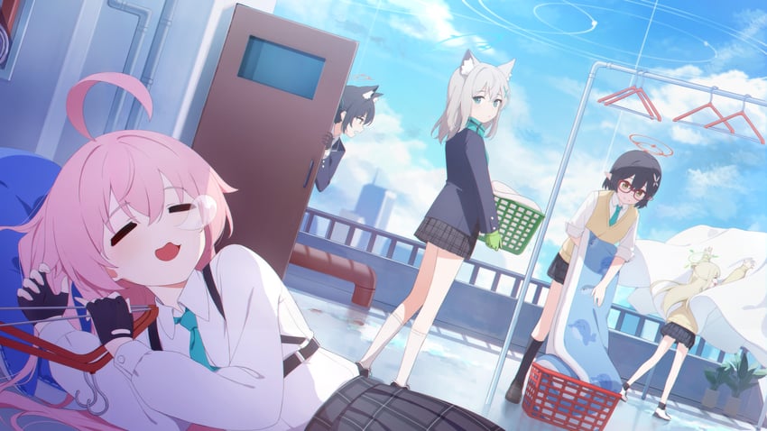 shiroko, hoshino, nonomi, serika, and ayane (blue archive) drawn by soeyumi