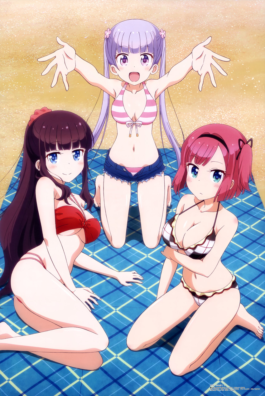 suzukaze aoba, takimoto hifumi, and mochizuki momiji (megami magazine and 1 more) drawn by kaiho_hitomi