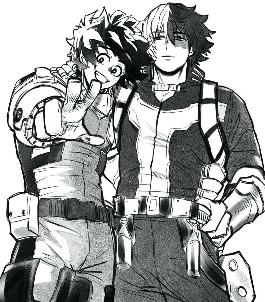 midoriya izuku and todoroki shoto (boku no hero academia) drawn by zazaraza33