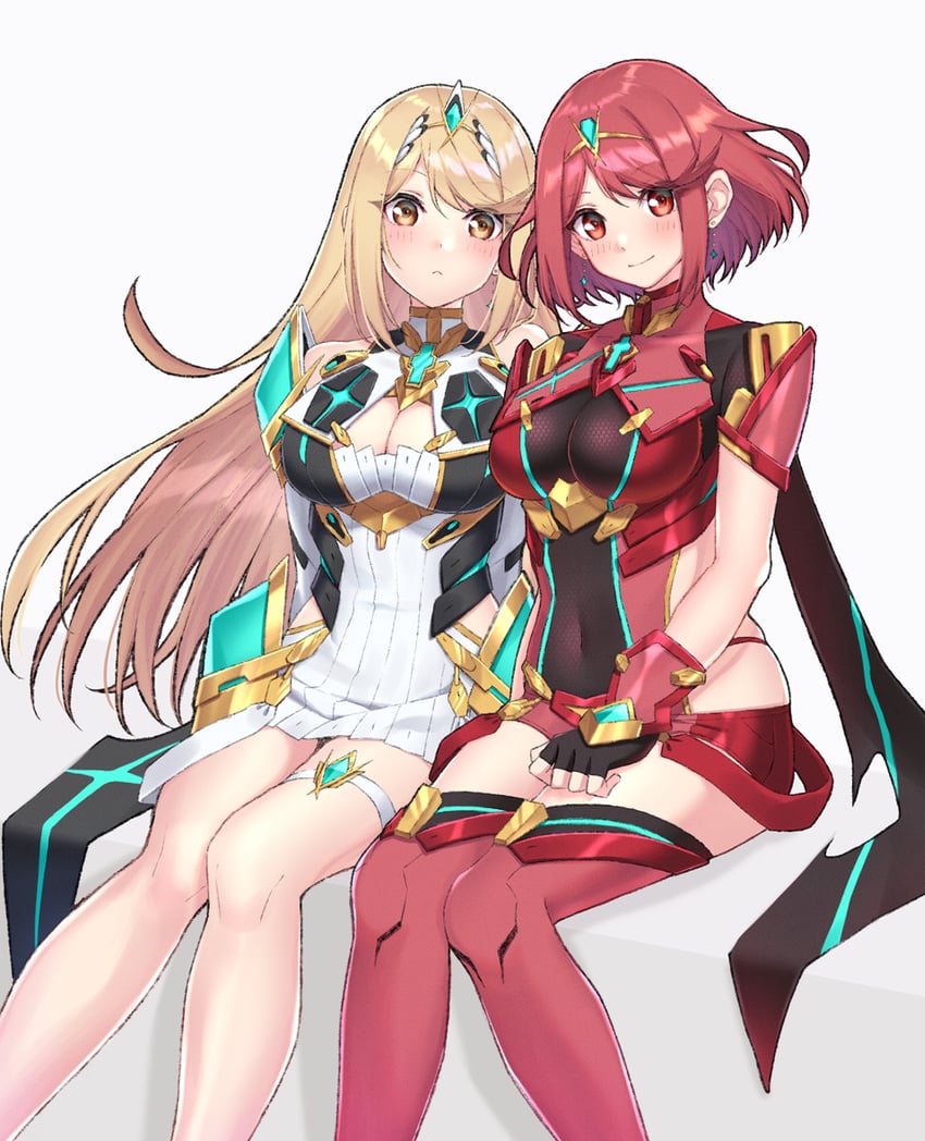 pyra and mythra (xenoblade chronicles and 1 more) drawn by shinae