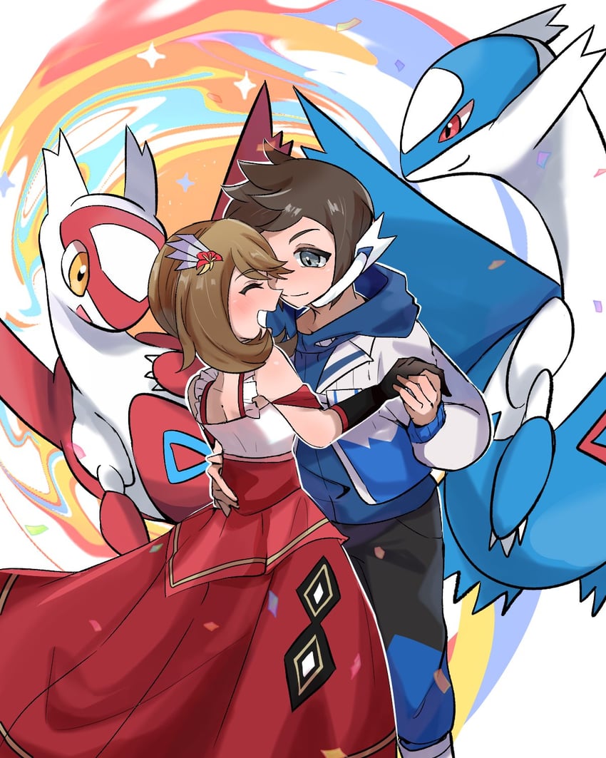 brendan, latias, latios, and may (pokemon and 1 more) drawn by whitecrow9522