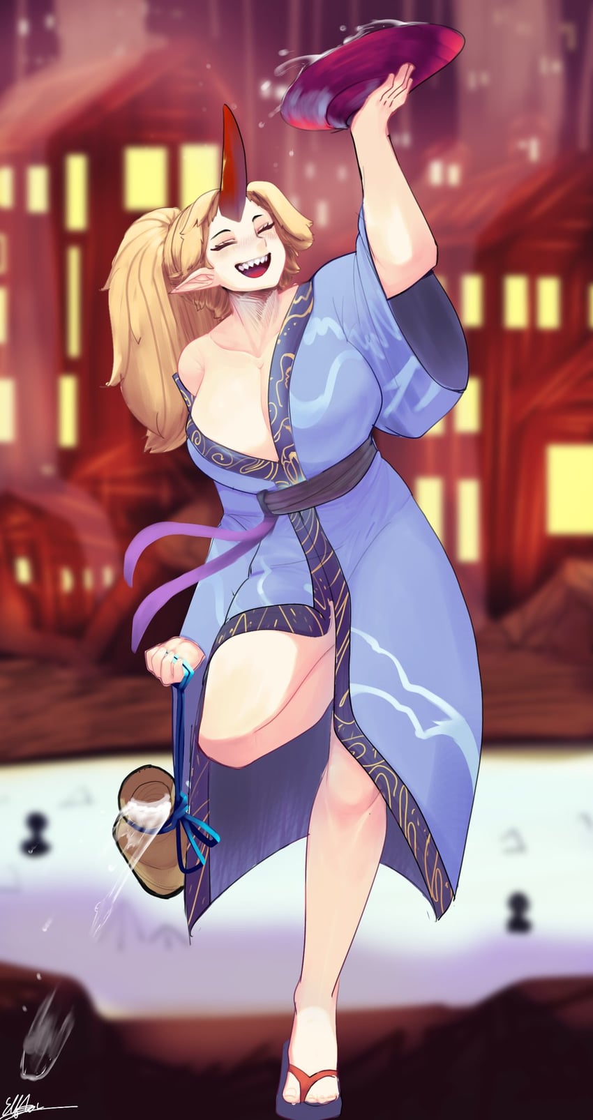 hoshiguma yuugi (touhou and 1 more) drawn by kelbhin