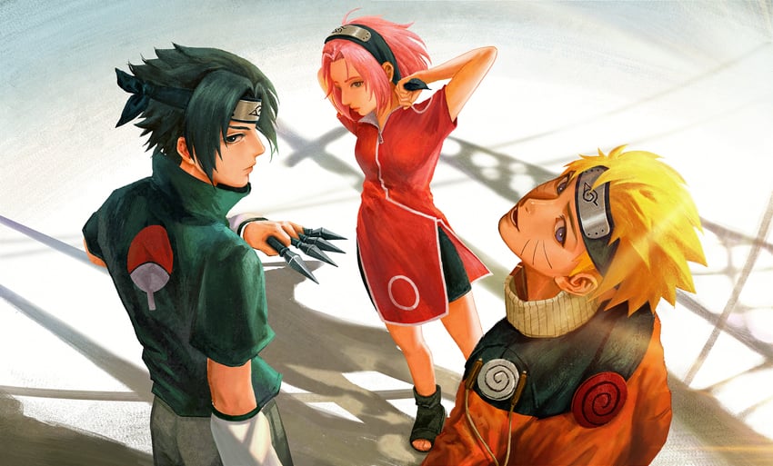 haruno sakura, uzumaki naruto, and uchiha sasuke (naruto) drawn by koha_(xxkohaku)