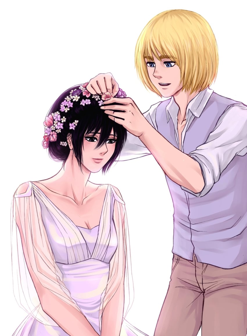 mikasa ackerman and armin arlert (shingeki no kyojin) drawn by daydream24-7