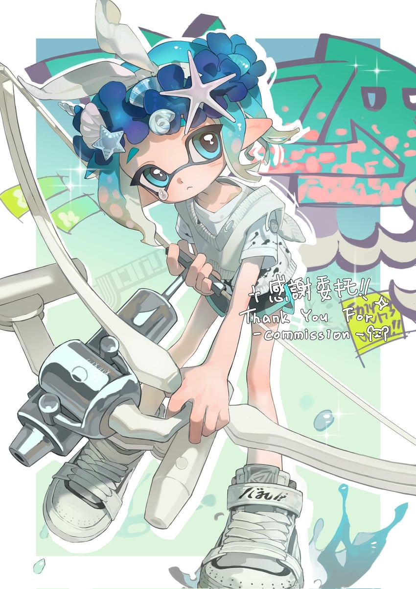 inkling player character and inkling girl (splatoon and 1 more) drawn by p-pepper
