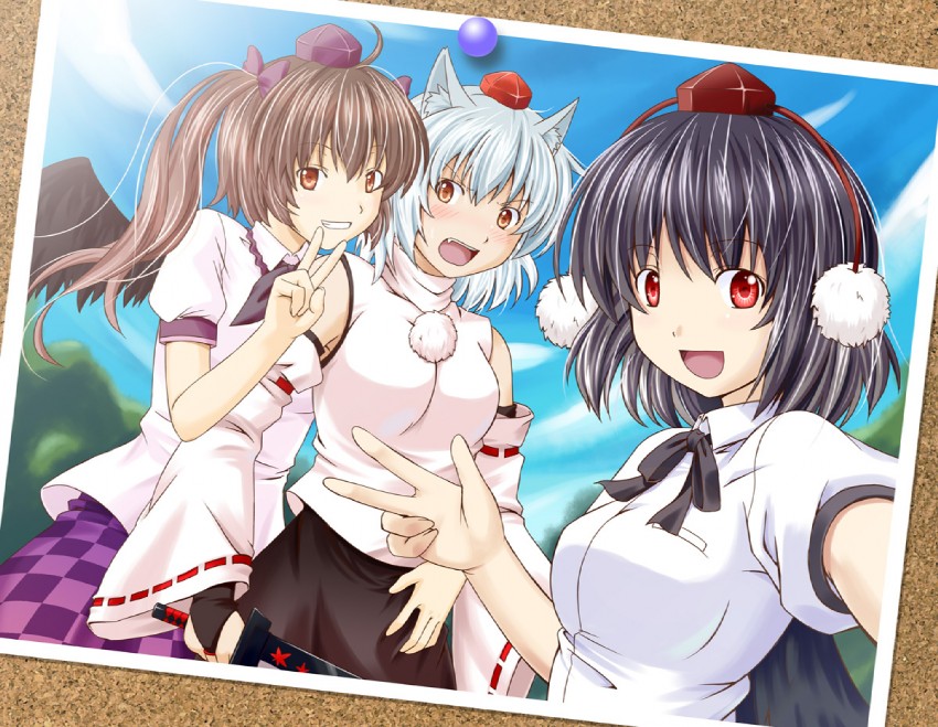 shameimaru aya, inubashiri momiji, and himekaidou hatate (touhou) drawn by beni_(bluebluesky)