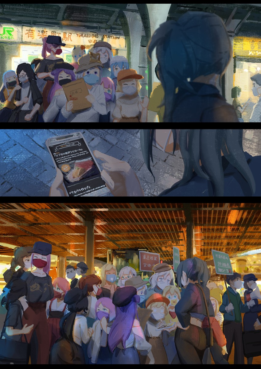 houshou marine, mori calliope, sakura miko, tokoyami towa, ookami mio, and 13 more (hololive and 2 more) drawn by ye_fan