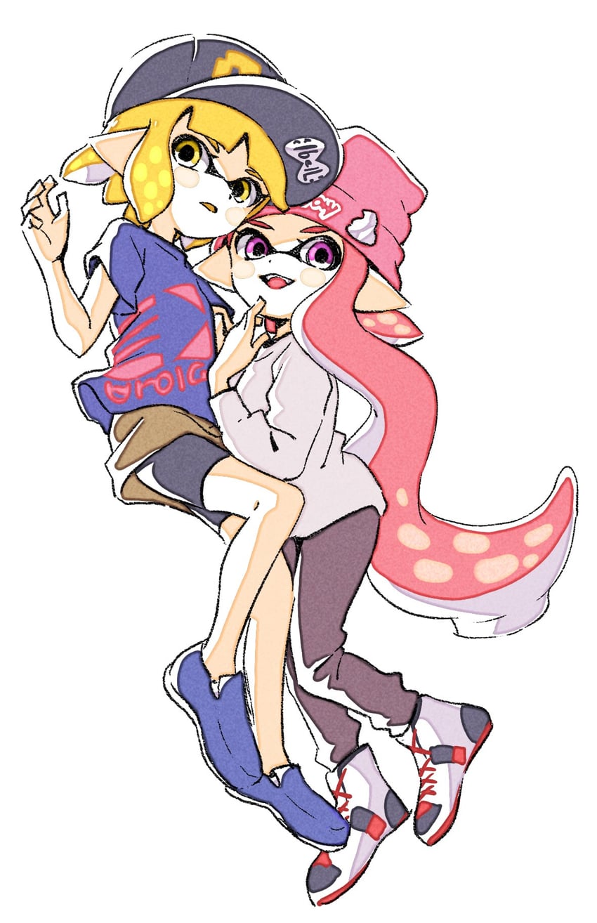 inkling player character and inkling girl (splatoon) drawn by sen_squid