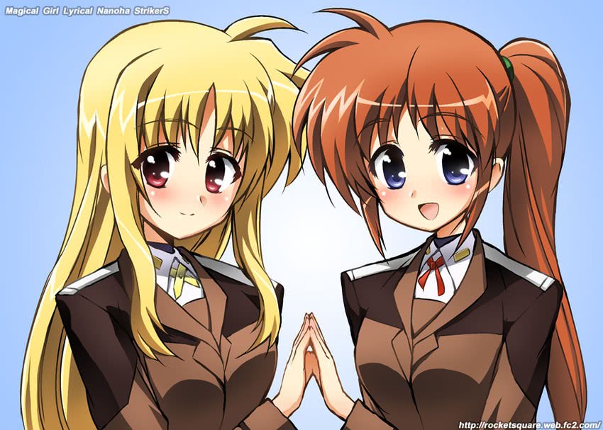 fate testarossa and takamachi nanoha (lyrical nanoha and 1 more) drawn by kuropan_(crow_panther)